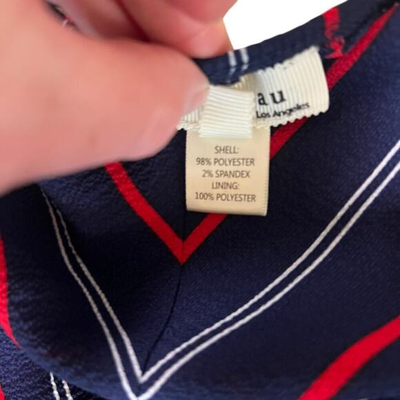 Monteau Maxi Sleeveless Dress Front Split Navy Red White Striped Size Medium - Picture 3 of 8